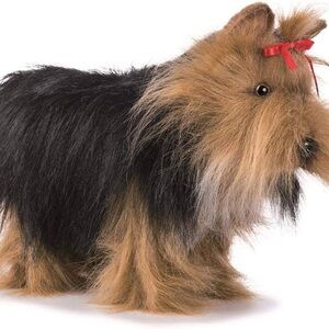 Hansa Shaggy Furry Black & Tan Yorkshire Terrier Plush Dog Red Bow